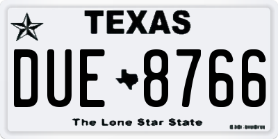TX license plate DUE8766