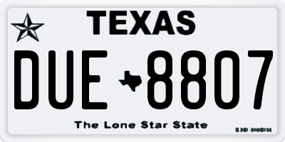 TX license plate DUE8807