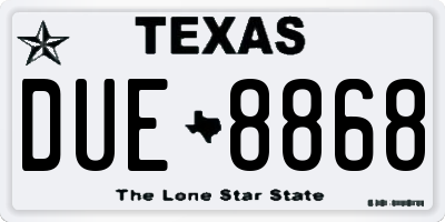 TX license plate DUE8868