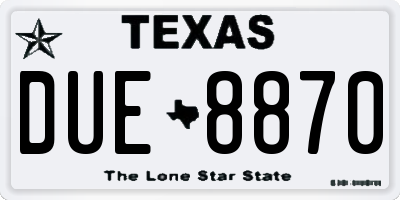 TX license plate DUE8870