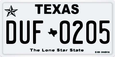 TX license plate DUF0205