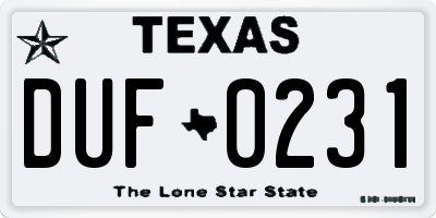 TX license plate DUF0231