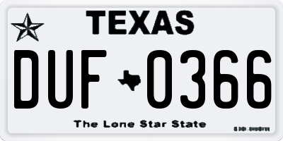 TX license plate DUF0366