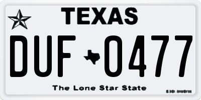 TX license plate DUF0477