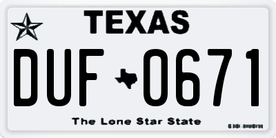 TX license plate DUF0671