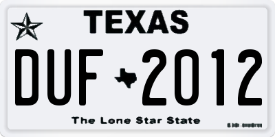TX license plate DUF2012