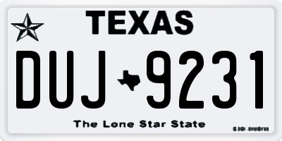 TX license plate DUJ9231