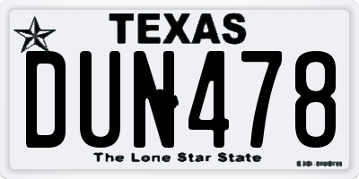 TX license plate DUN478