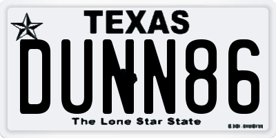 TX license plate DUNN86