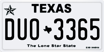 TX license plate DUO3365