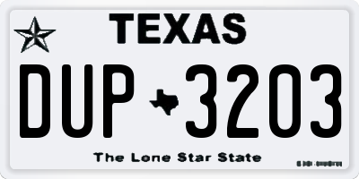 TX license plate DUP3203