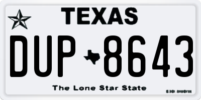 TX license plate DUP8643