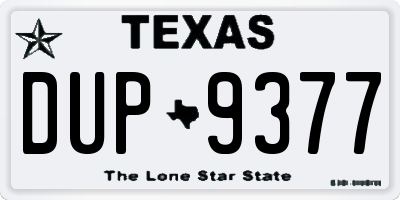 TX license plate DUP9377