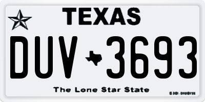 TX license plate DUV3693