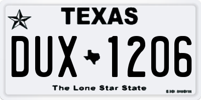 TX license plate DUX1206