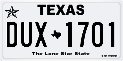 TX license plate DUX1701