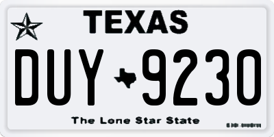 TX license plate DUY9230