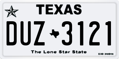 TX license plate DUZ3121