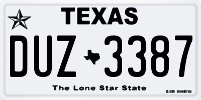 TX license plate DUZ3387