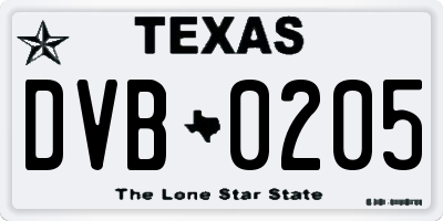 TX license plate DVB0205