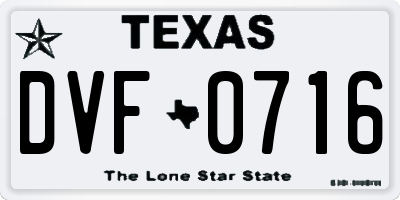 TX license plate DVF0716
