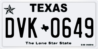 TX license plate DVK0649