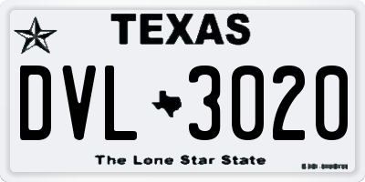 TX license plate DVL3020