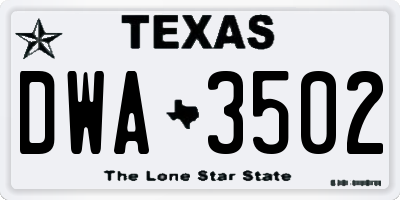 TX license plate DWA3502