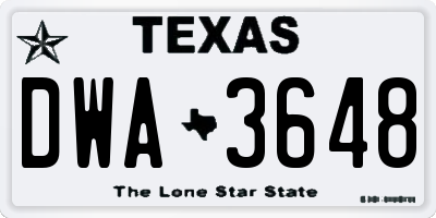 TX license plate DWA3648