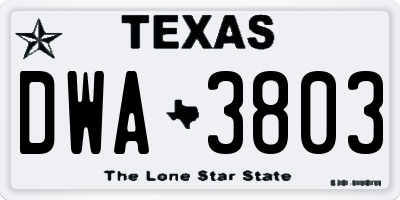 TX license plate DWA3803