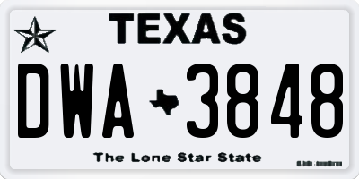 TX license plate DWA3848