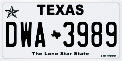 TX license plate DWA3989