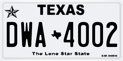 TX license plate DWA4002