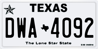 TX license plate DWA4092