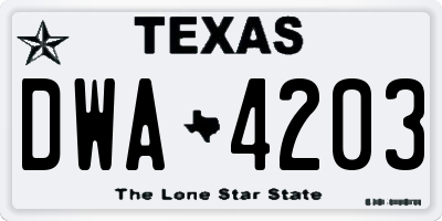 TX license plate DWA4203