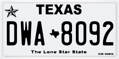 TX license plate DWA8092