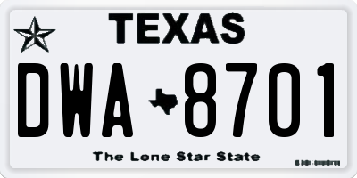 TX license plate DWA8701