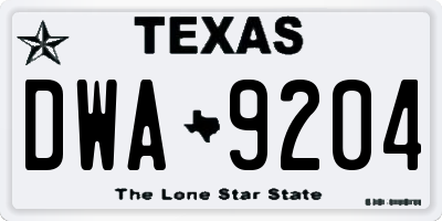 TX license plate DWA9204