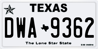 TX license plate DWA9362