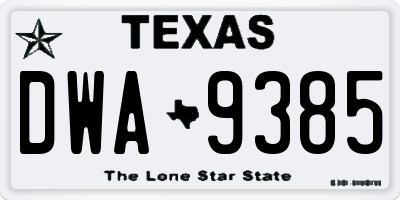 TX license plate DWA9385