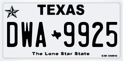 TX license plate DWA9925