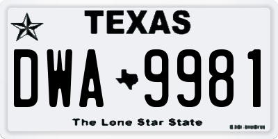 TX license plate DWA9981