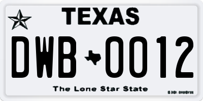 TX license plate DWB0012