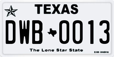 TX license plate DWB0013