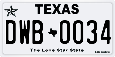 TX license plate DWB0034