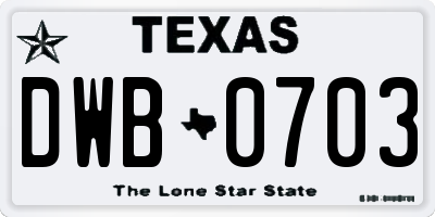 TX license plate DWB0703