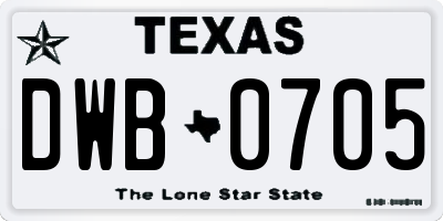 TX license plate DWB0705