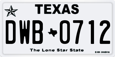 TX license plate DWB0712