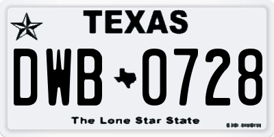 TX license plate DWB0728