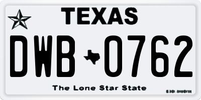 TX license plate DWB0762